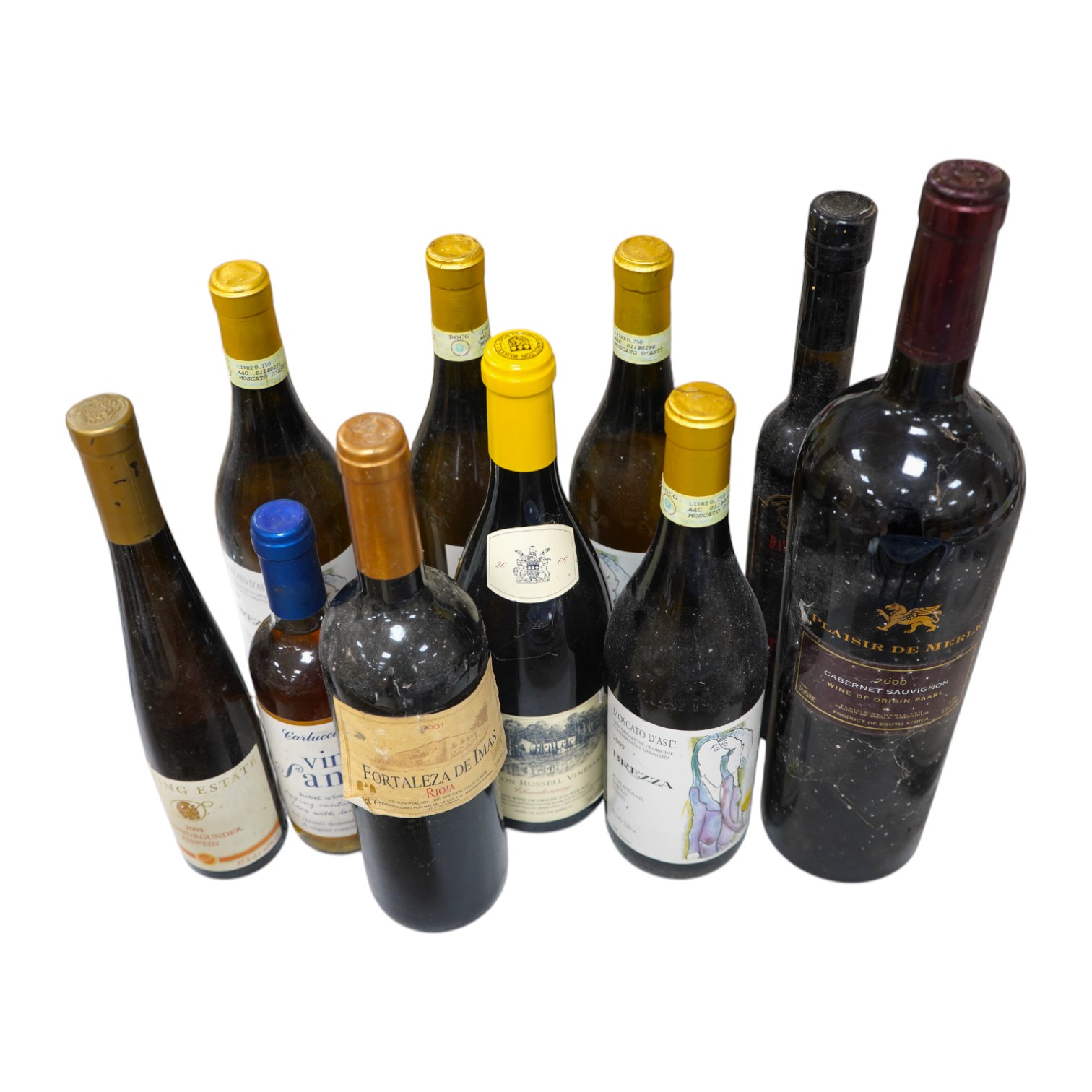 Nine and a half bottles of mixed Italian, South African and German wines. Condition - unknown storage